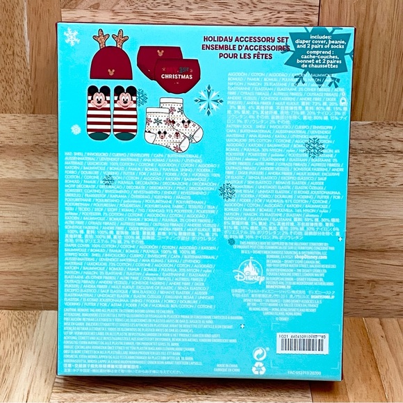 NEW Disney Holiday Accessory Set Baby 0-6 Months Diaper Cover Beanie Socks - Picture 4 of 8